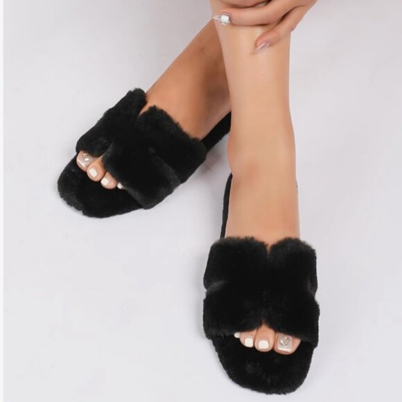 Stratuxx Kaze Fur Slippers Slides Sandals Open Toe Memory Foam *Women's Size 8* - Picture 4 of 5